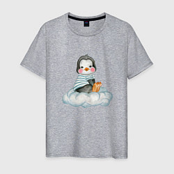 Футболка хлопковая мужская Пингвин на облаке, цвет: меланж