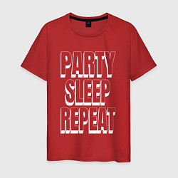 Футболка хлопковая мужская Party sleep repeat надпись с тенью, цвет: красный