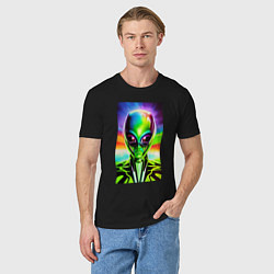 Футболка хлопковая мужская Alien - neural network - neon glow - pop art, цвет: черный — фото 2