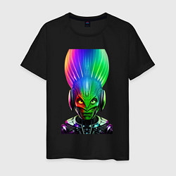 Футболка хлопковая мужская Aggressive alien - neural network - neon glow, цвет: черный