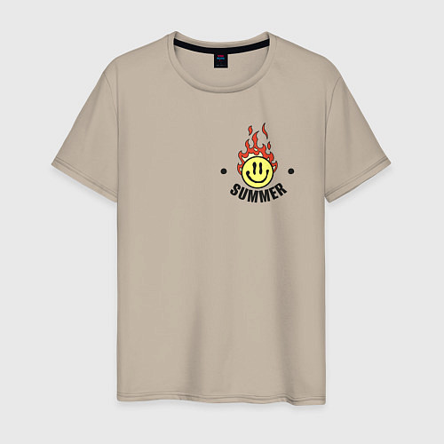 Мужская футболка Summer и горящий смайл / Миндальный – фото 1