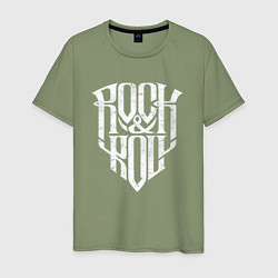Футболка хлопковая мужская Rock and Roll щит, цвет: авокадо
