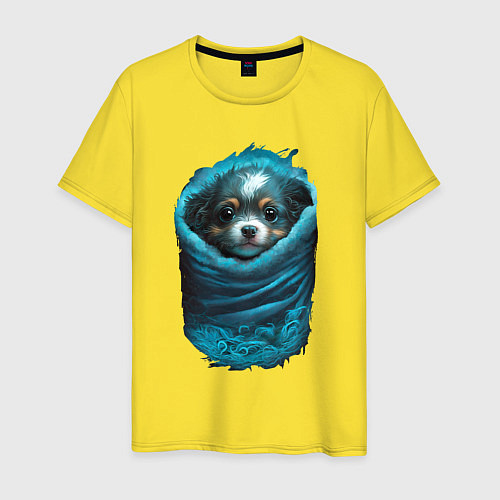 Мужская футболка Маленький щенок в одеяльце / Желтый – фото 1