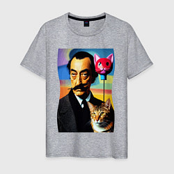 Футболка хлопковая мужская Salvador Dali and cat, цвет: меланж