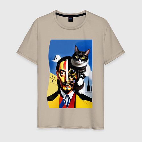 Мужская футболка Salvador Dali and his cat / Миндальный – фото 1