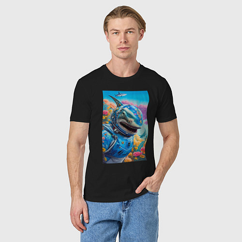 Мужская футболка Shark - cyberpunk - neural network / Черный – фото 3