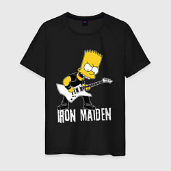 Футболка хлопковая мужская Iron Maiden Барт Симпсон рокер, цвет: черный