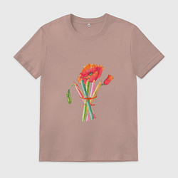 Футболка хлопковая мужская Букет маков с карандашами, цвет: пыльно-розовый