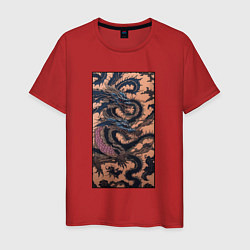 Футболка хлопковая мужская Irezumi - японские драконы змеи, цвет: красный