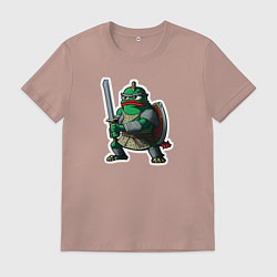 Футболка хлопковая мужская Лягушонок Пепе в доспехах, цвет: пыльно-розовый
