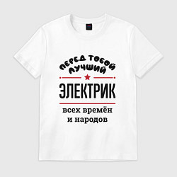 Футболка хлопковая мужская Перед тобой лучший электрик - всех времён и народо, цвет: белый