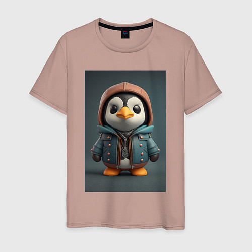 Мужская футболка Пингвин в курточке и шлеме / Пыльно-розовый – фото 1