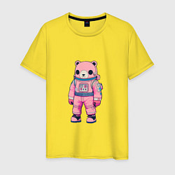 Футболка хлопковая мужская Розовый мишка космонавт, цвет: желтый