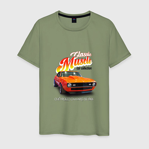 Мужская футболка Маслкар Chevrolet Camaro SS 1968 года / Авокадо – фото 1