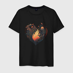 Футболка хлопковая мужская Blooming heart, цвет: черный