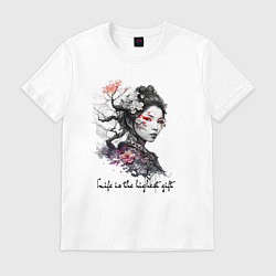 Футболка хлопковая мужская Девушка в стиле тату Ирезуми, цвет: белый