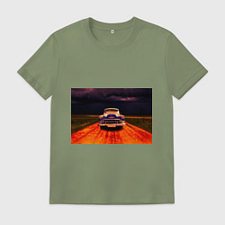 Футболка хлопковая мужская Классический американский автомобиль Chevrolet 210, цвет: авокадо