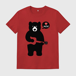 Футболка хлопковая мужская Мишка любит музыку, цвет: красный