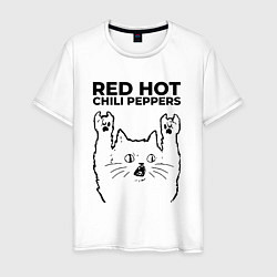 Футболка хлопковая мужская Red Hot Chili Peppers - rock cat, цвет: белый