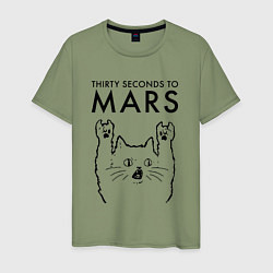 Футболка хлопковая мужская Thirty Seconds to Mars - rock cat, цвет: авокадо