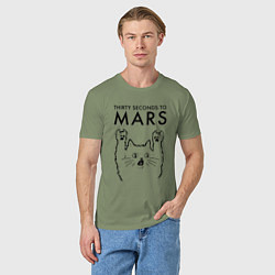 Футболка хлопковая мужская Thirty Seconds to Mars - rock cat, цвет: авокадо — фото 2