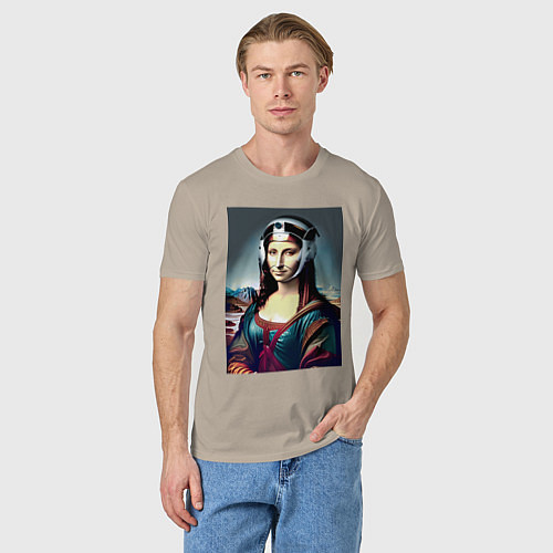 Мужская футболка Мона Лиза - киберпанк / Миндальный – фото 3