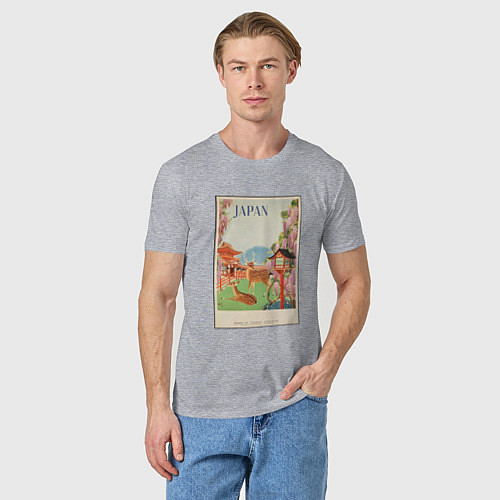Мужская футболка Японский винтаж с оленями / Меланж – фото 3