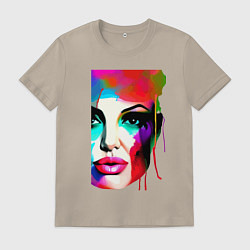 Футболка хлопковая мужская Angelina Jolie - watercolor - sketch, цвет: миндальный