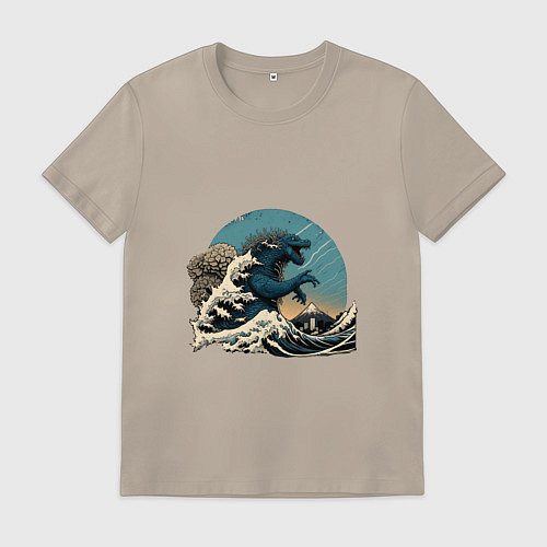 Мужская футболка Годзилла в Большой волне у Канагавы / Миндальный – фото 1