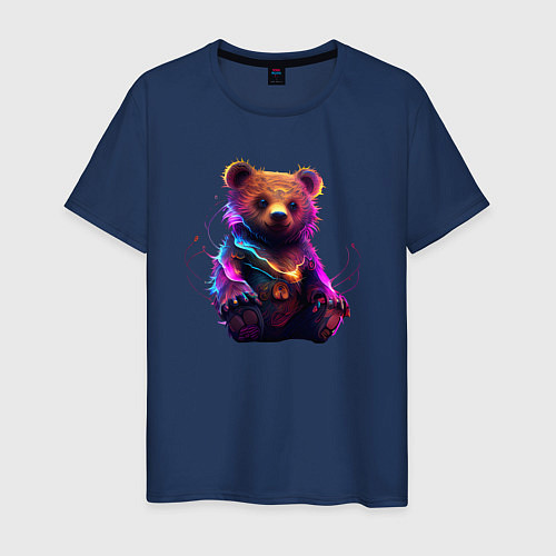 Мужская футболка Мишка в лучах неона / Тёмно-синий – фото 1