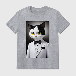Футболка хлопковая мужская Котёнок - джентльмен - мем, цвет: меланж
