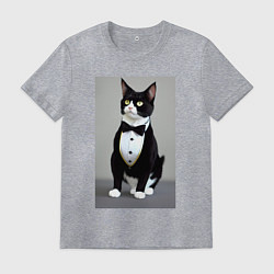 Футболка хлопковая мужская Кот джентльмен - мем - нейросеть, цвет: меланж
