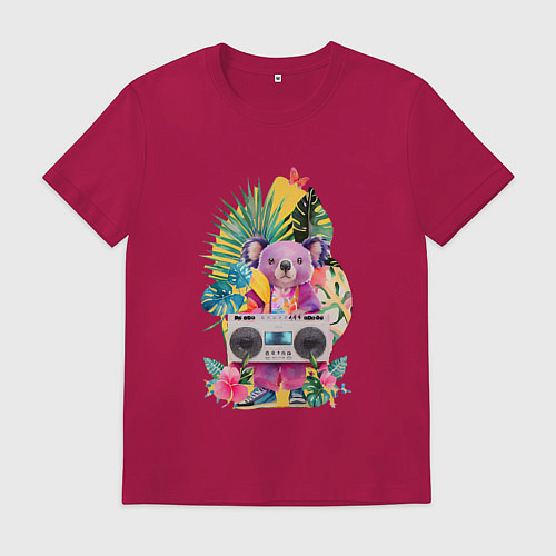 Мужская футболка Розовая коала с бумбоксом и тропическими листьями / Маджента – фото 1
