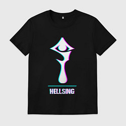 Футболка хлопковая мужская Символ Hellsing в стиле glitch, цвет: черный