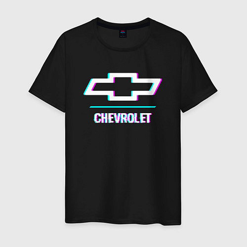 Мужская футболка Значок Chevrolet в стиле glitch / Черный – фото 1