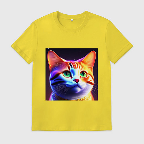 Мужская футболка Милый котик с большими глазами / Желтый – фото 1