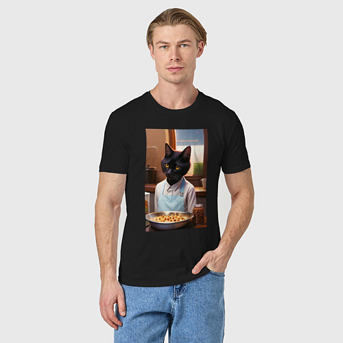 Мужская футболка Кот повар с десертом / Черный – фото 3
