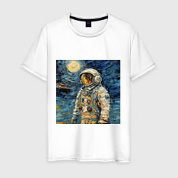 Футболка хлопковая мужская Космонавт на луне в стиле Ван Гог, цвет: белый