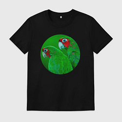 Футболка хлопковая мужская Два зелёных попугая, цвет: черный
