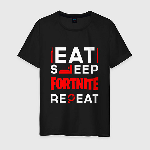 Мужская футболка Надпись eat sleep Fortnite repeat / Черный – фото 1
