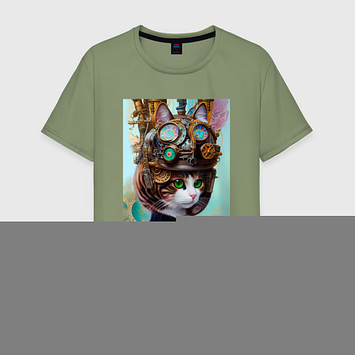 Мужская футболка Кошечка в стиле стимпанк - нейросеть / Авокадо – фото 1