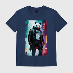Футболка хлопковая мужская Cool panda - cyberpunk, цвет: тёмно-синий