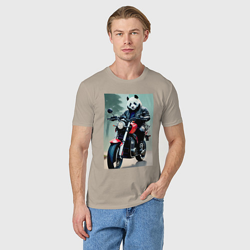 Мужская футболка Panda - cool biker / Миндальный – фото 3
