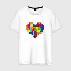 Футболка хлопковая мужская Сердце из фигур тетриса, цвет: белый