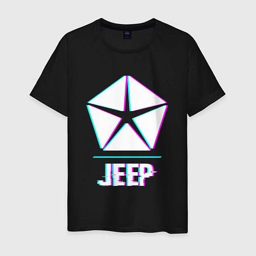 Мужская футболка Значок Jeep в стиле glitch / Черный – фото 1