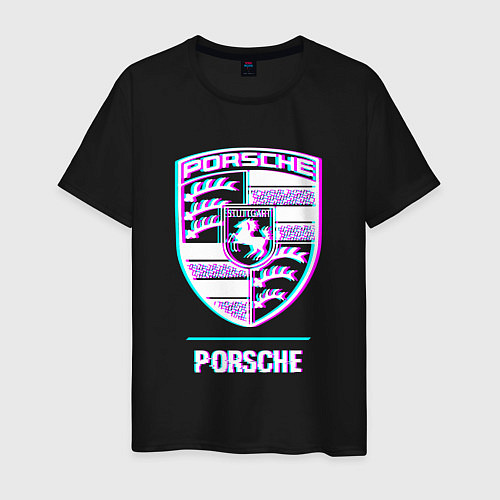 Мужская футболка Значок Porsche в стиле glitch / Черный – фото 1