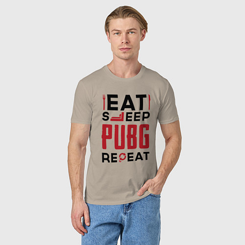Мужская футболка Надпись: eat sleep PUBG repeat / Миндальный – фото 3