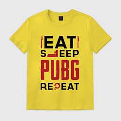 Футболка хлопковая мужская Надпись: eat sleep PUBG repeat, цвет: желтый