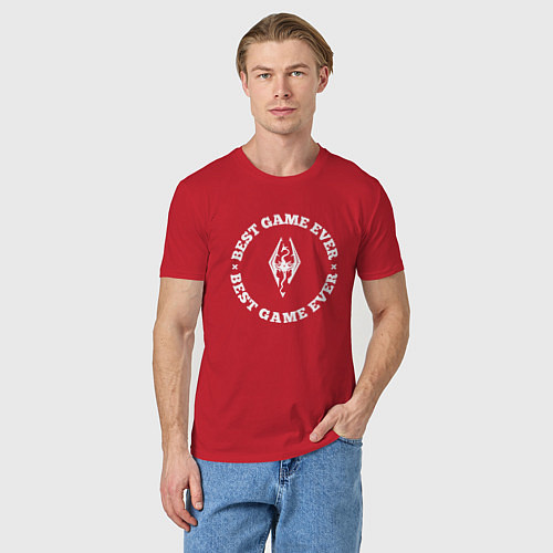Мужская футболка Символ Skyrim и круглая надпись best game ever / Красный – фото 3
