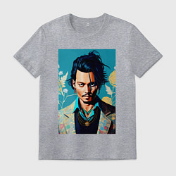 Футболка хлопковая мужская Джонни Депп - суровый взгляд, цвет: меланж